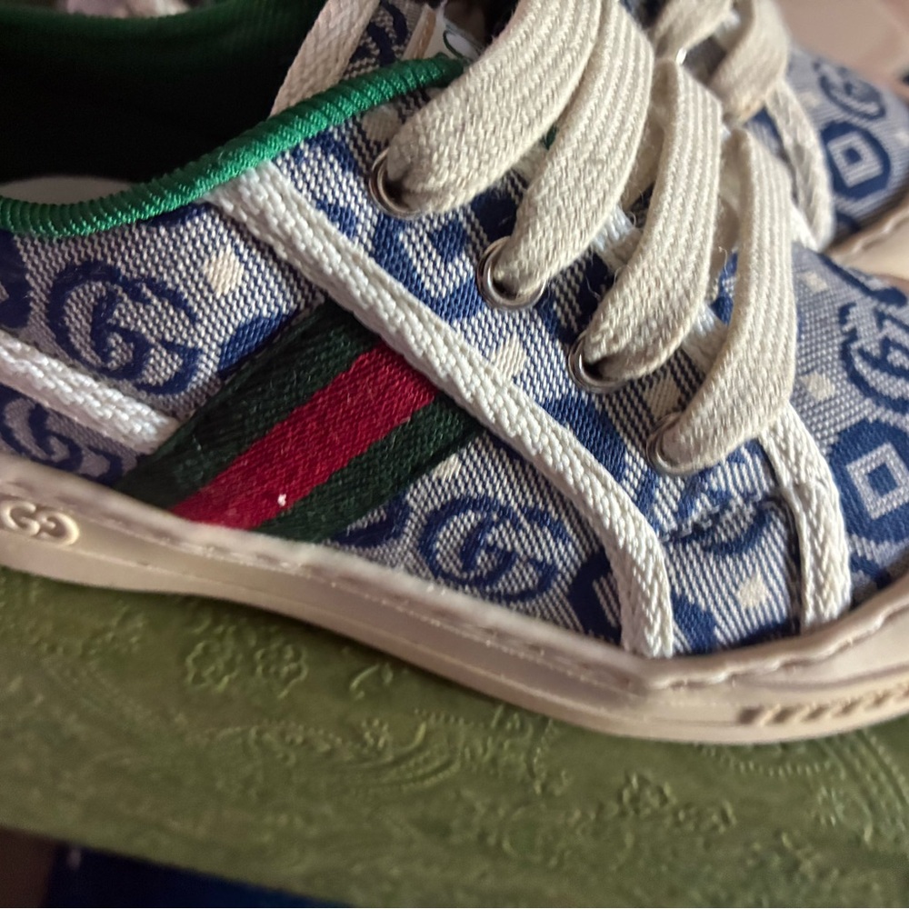 Gucci Kids Blue and Green Logo Sneakers